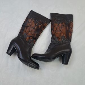 Onda Verde Leather Western Boots Brown Cowhide Studded Mid Calf Heels EU 39 US 8
